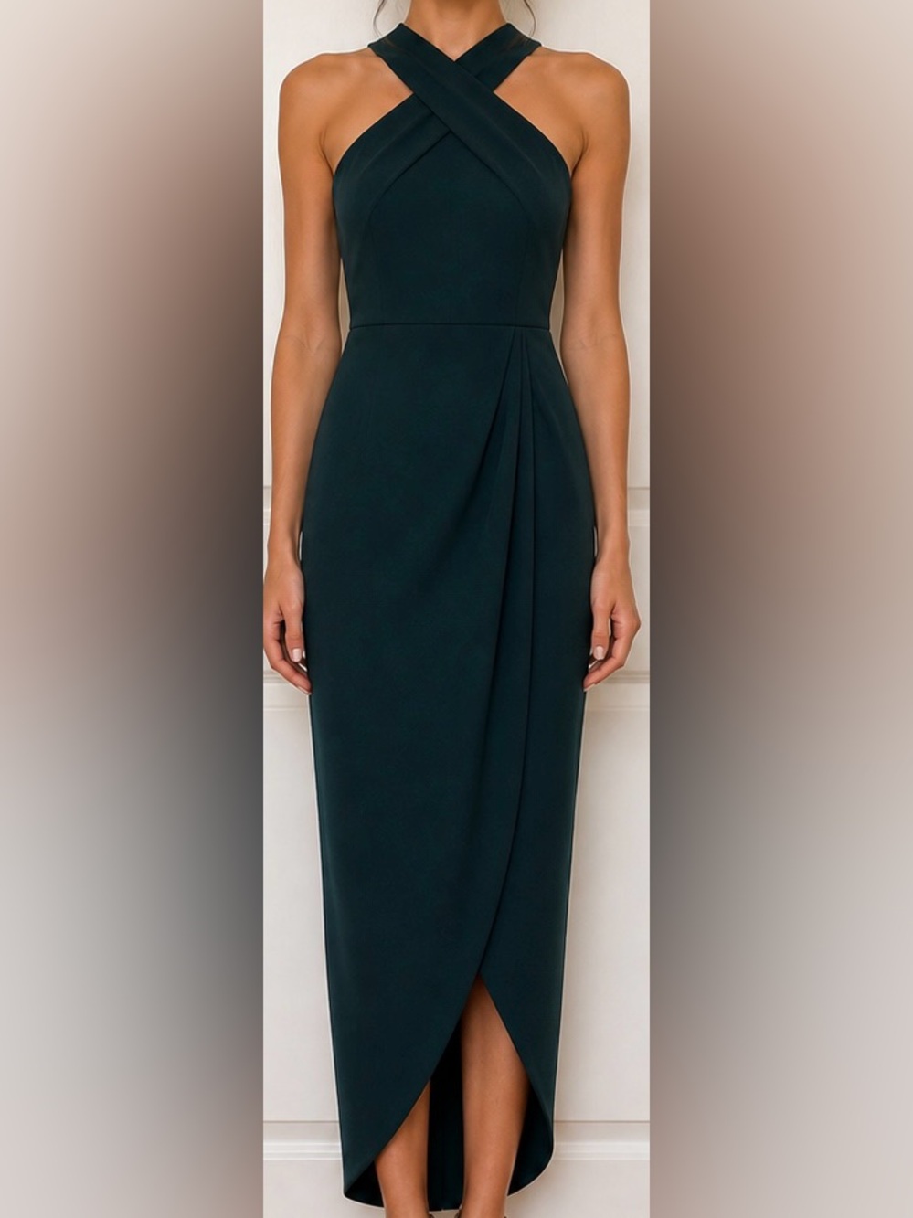 Dark Green Cross Halter Midi Dress Sleek Pencil Fit No Brand Size Small (0–2)